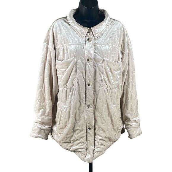 See And Be Seen Quilted Velour Jacket Shacket Ecru L - Picture 1 of 16